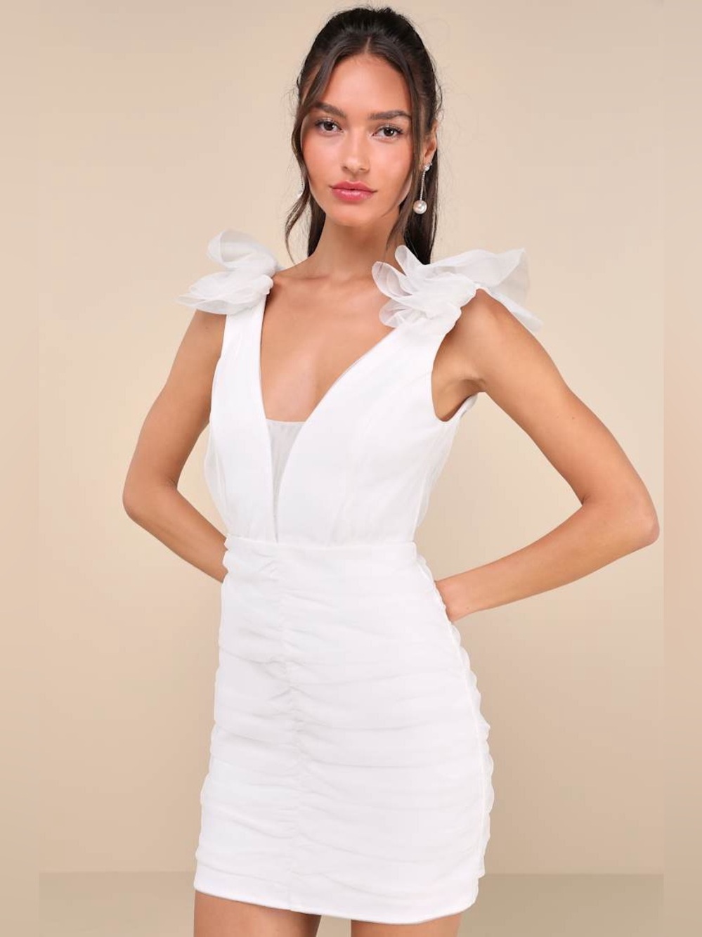 Lulus Peak Poise White‎ Tulle Ruffled Bodycon Mini Dress NWT Size Small